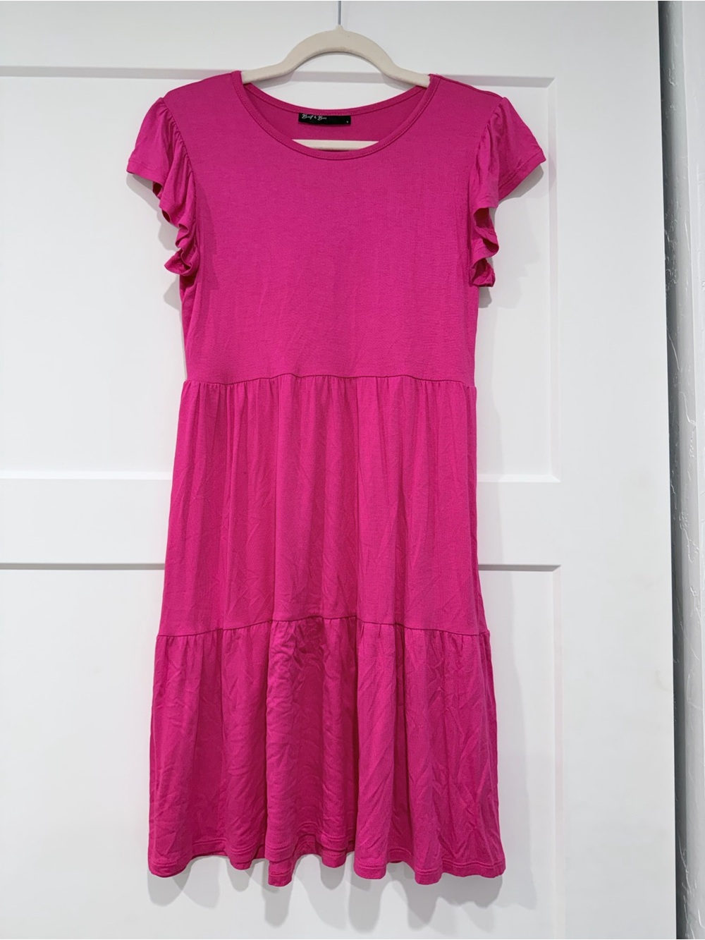 Women’s Fuchsia Tiered Ruffle-Sleeve Mini Dress